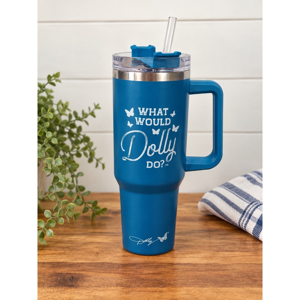 Dolly Parton 40 Oz Tumbler What Would Dolly Do Blue Butterfly Straw Cup